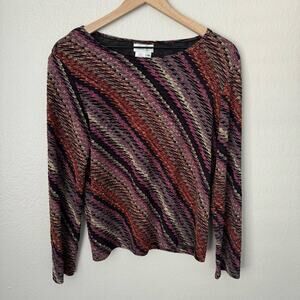 Vintage Y2K Coldwater Creek Women Multicolor Blouse Longsleeve Retro Size Medium